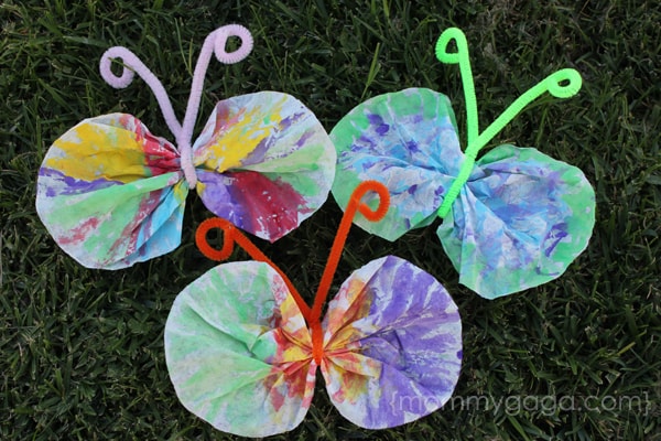 Painted coffee-filter butterflies - arts and crafts for kids