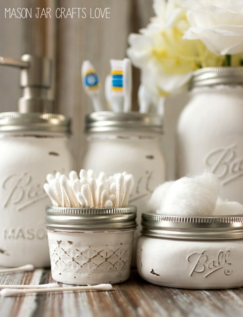 DIY Mason Jar Ideas - Bathroom Storage