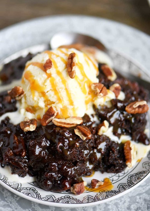 Easy Slow Cooker Desserts - Hot Fudge Turtle Brownies