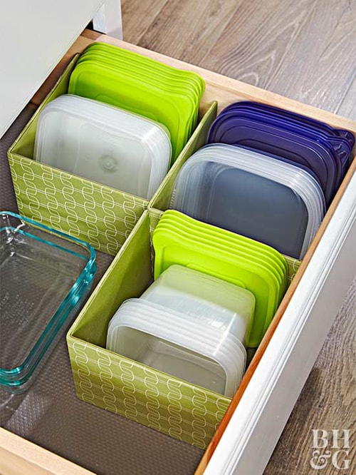 Kitchen Organization Ideas - Book Bin Tupperware Organization