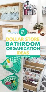 pin collage image for bathroom organization ideas