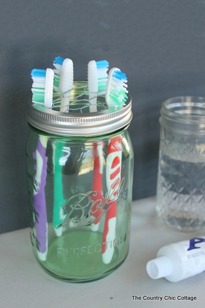 Mason jar toothbrush holder