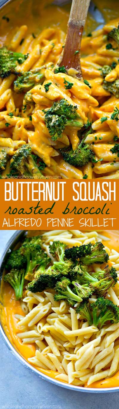 25 Pasta Recipes: Butternut Squash Roasted Broccoli Alfredo Penne Skillet