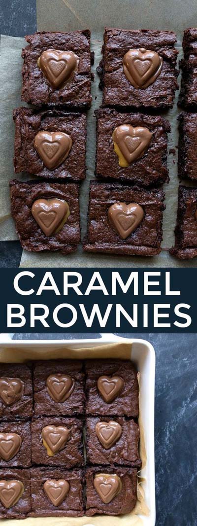 45 Valentines Desserts: Caramel Brownies