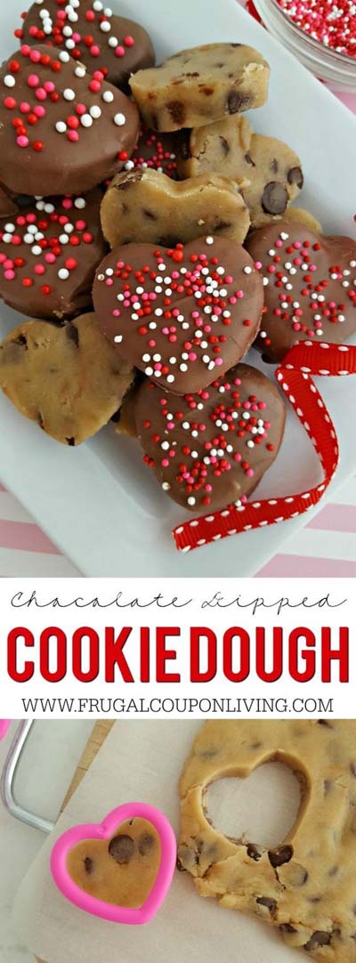 45 Valentines Desserts: Chocolate Dipped Cookie Dough Hearts