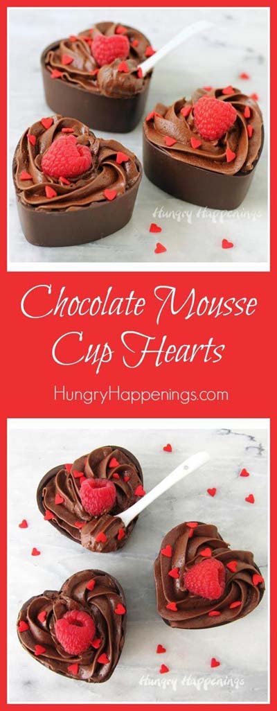 45 Valentines Desserts: Chocolate Mousse Cup Hearts