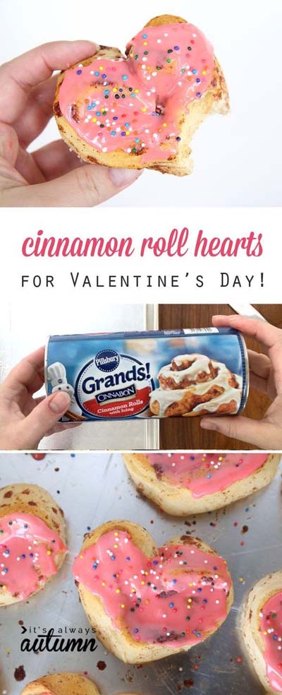 45 Valentines Desserts: Heart Shaped Cinnamon Rolls