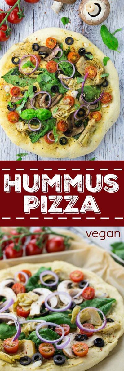 35 Homemade Pizza Recipes: Hummus Pizza With Veggies