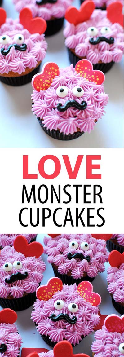 45 Valentines Desserts: Love Monster Cupcakes