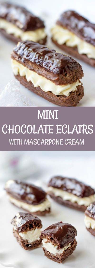 45 Valentines Desserts: Mini Chocolate Eclairs