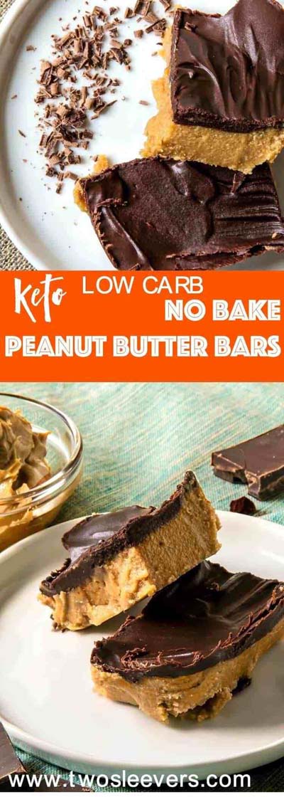 20 Keto Dessert Recipes: No Bake Peanut Butter Chocolate Bars