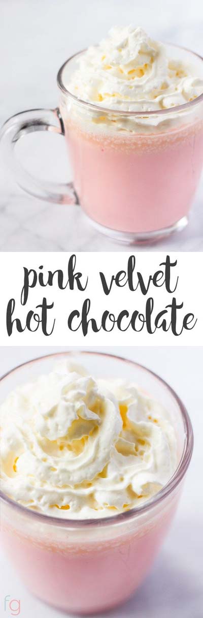 45 Valentines Desserts: Pink Velvet Hot Chocolate