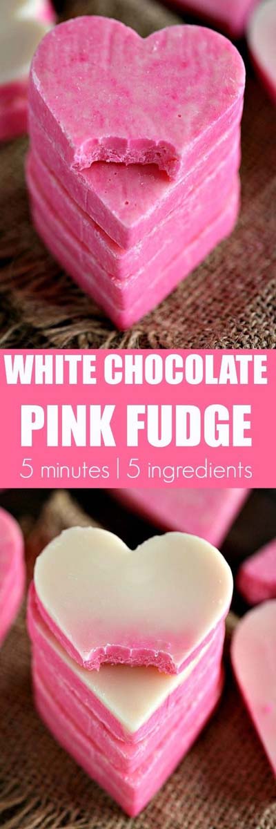 45 Valentines Desserts: Pink White Chocolate Fudge