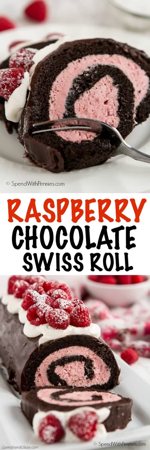 45 Valentines Desserts: Raspberry Chocolate Swiss Roll