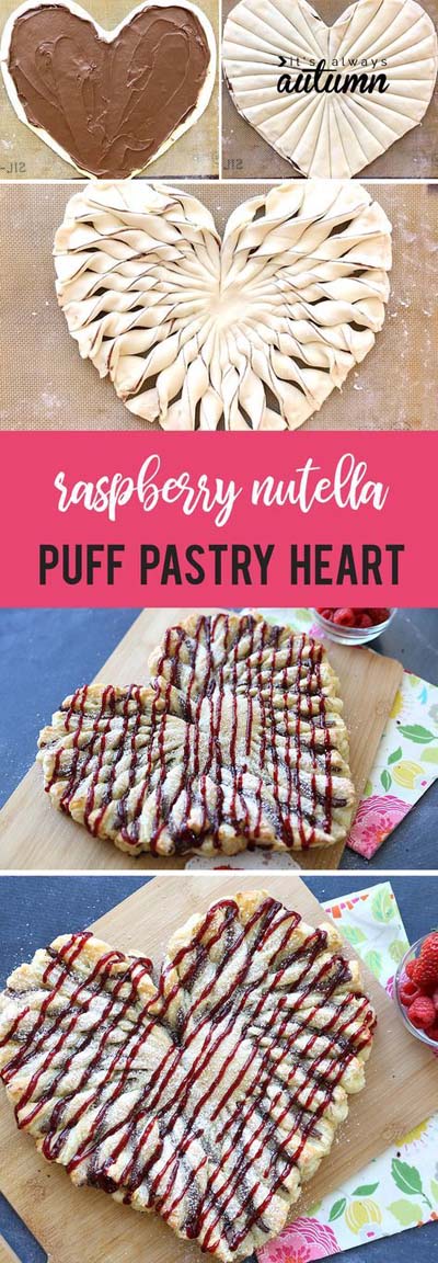 45 Valentines Desserts: Raspberry Nutella Puff Pastry Heart