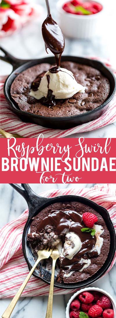 45 Valentines Desserts: Raspberry Swirl Brownie Sundae For Two