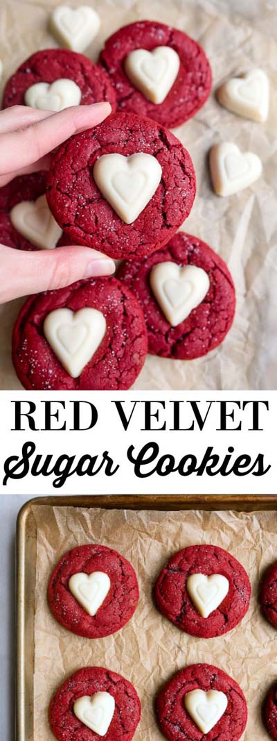 45 Valentines Desserts: Red Velvet Sugar Cookies