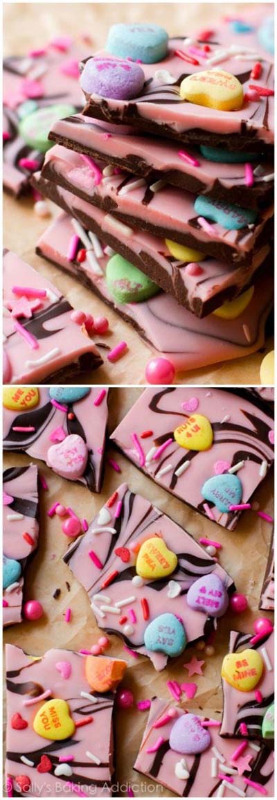 45 Valentines Desserts: Sweetheart Swirl Bark