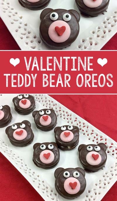 45 Valentines Desserts: Valentine Teddy Bear Oreos