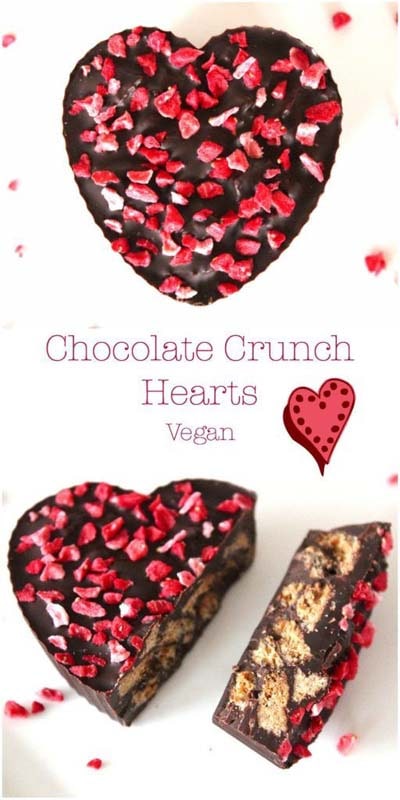 45 Valentines Desserts: Valentines Chocolate Crunch Hearts