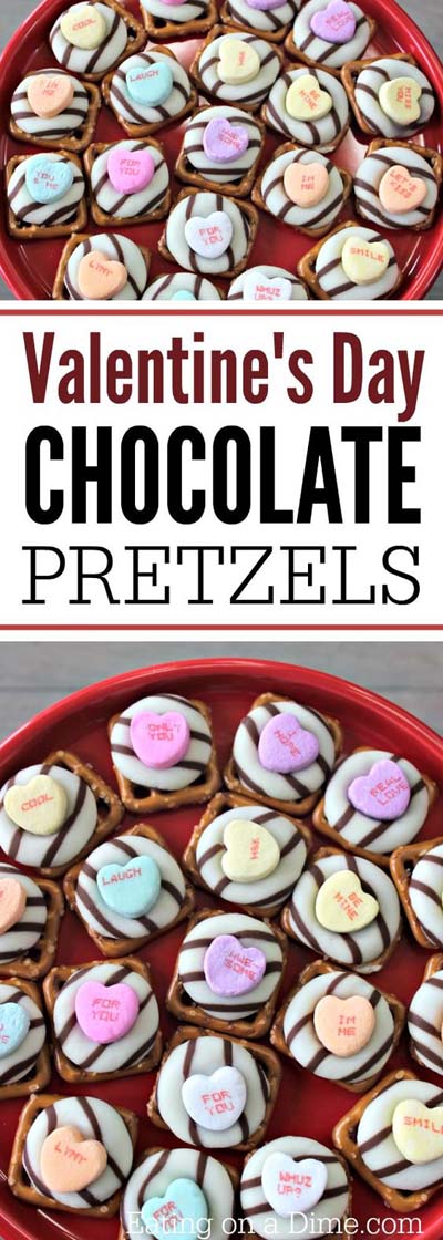 45 Valentines Desserts: White Chocolate Pretzels