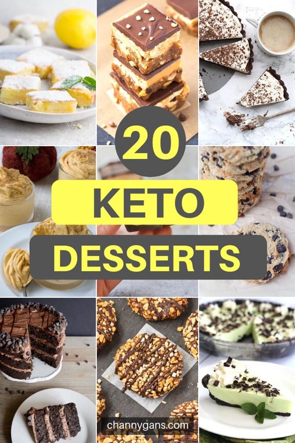 20 Keto Desserts. Just because you are following a keto diet does not mean you can't indulge once in a while. There are amazing keto desserts you can make to satisfy your sweet tooth.