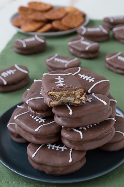 25 Super Bowl Snacks: Peanut Butter Stuffed Chocolate Footballs
