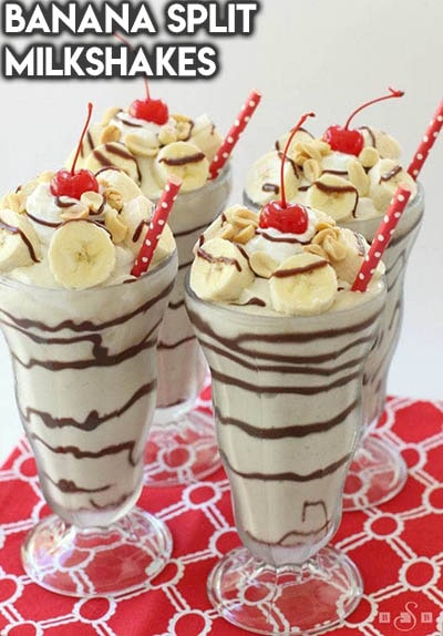 45 Milkshake Recipes: Banana Split Milkshakes