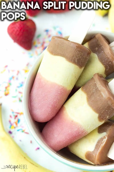 50 Popsicle Recipes: Banana Split Pudding Pops