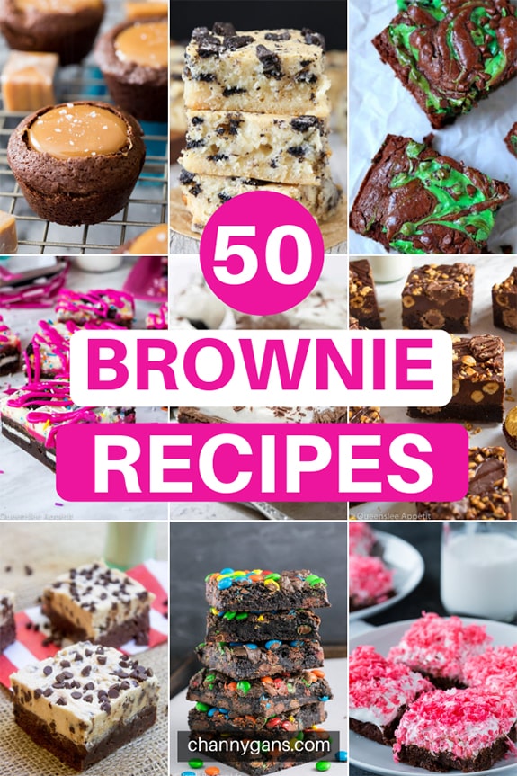 50 Brownie Recipes. If you are a brownie fanatic then you are going to love this! Who knew there where so many different types of brownie recipes out there? If you want to try some yummy and fun brownies, check out these brownie recipes!