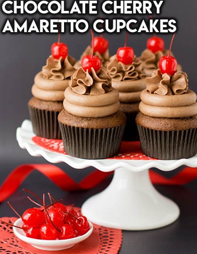 30 Valentines Day Cupcakes: Chocolate Cherry Amaretto Cupcakes