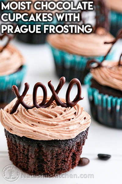 30 Valentines Day Cupcakes: Moist Chocolate Cupcakes with Prague Frosting