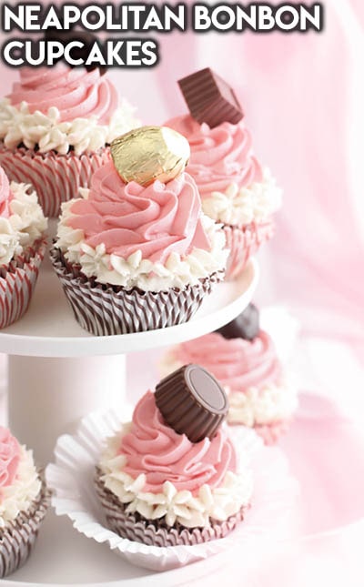 30 Valentines Day Cupcakes: Neapolitan Bonbon Cupcakes