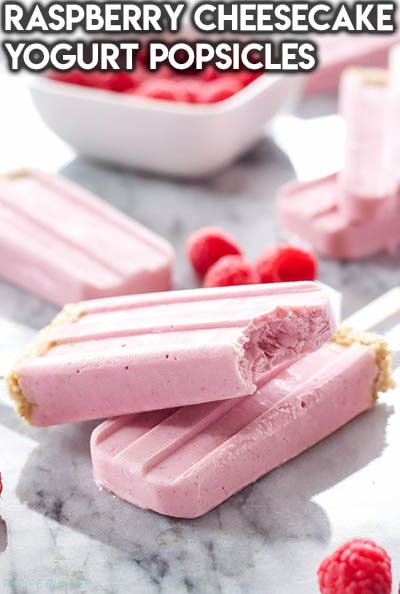 50 Popsicle Recipes: Raspberry Cheesecake Yogurt Popsicles