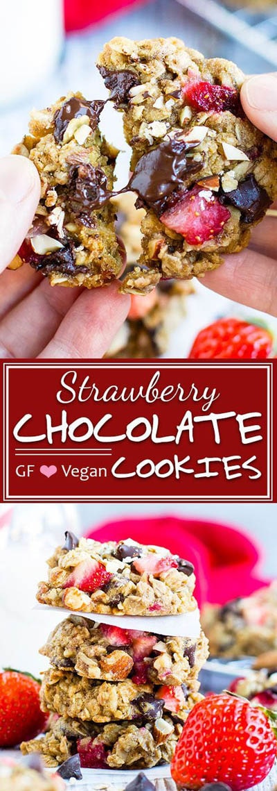 30 Vegan Cookie Recipes: Strawberry Chocolate Chip Oatmeal Cookies