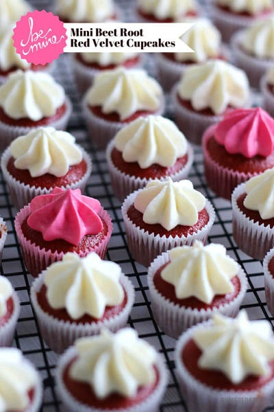 30 Valentines Day Cupcakes: Valentine’s Day Mini Beet Root Red Velvet Cupcakes