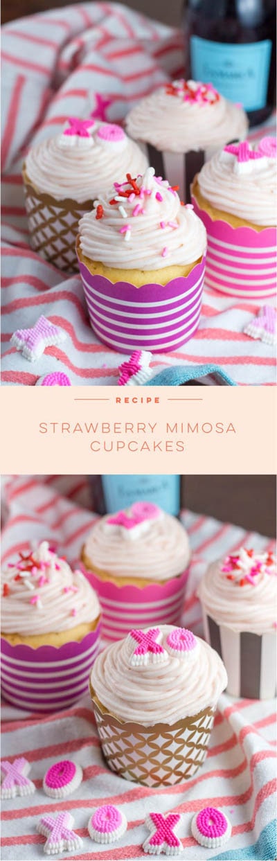 30 Valentines Day Cupcakes: Valentine’s Day Strawberry Mimosa Cupcakes