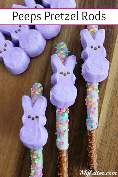 20 Easter Dessert Ideas: Peeps Pretzel Rods