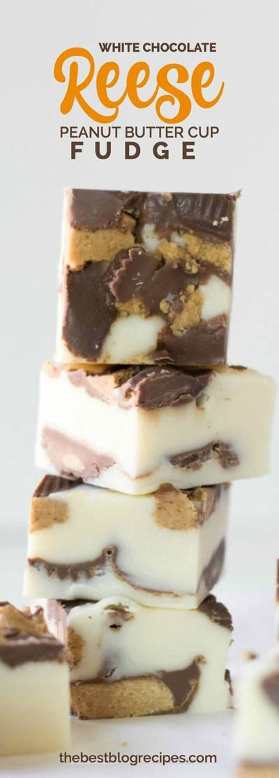 25 Fantastic Fudge Recipes: White Chocolate Reese’s Peanut Butter Cup Fudge Bites